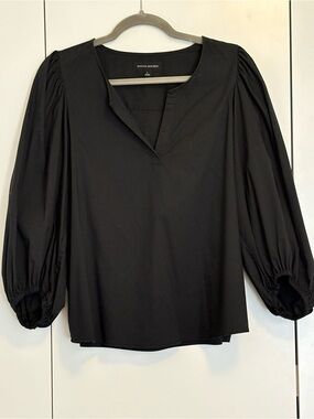 Banana Republic Black Split-Neck Puff Sleeve Top